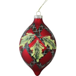 Northlight Holiday Moments Geometric Plaid Mistletoe Finial Glass Christmas Ornament