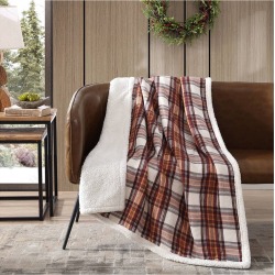 Eddie Bauer Edgewood Plaid Flannel Sherpa Throw