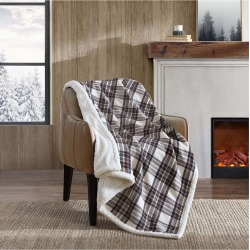 Eddie Bauer Edgewood Plaid Flannel Sherpa Throw