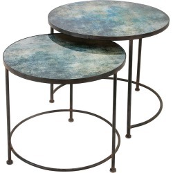 Imax Worldwide Home Set of 2 Paxton Metal & Printed Glass Tables
