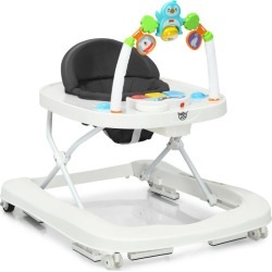 2-in-1 Foldable Baby Walker with Adjustable Heights-Black