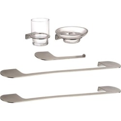 Loft Basic Stainless Steel Kit for Bathroom with 2 Towel and that also contains a Glass Holder, a Soap Dish and a Paper Holder. All made with.