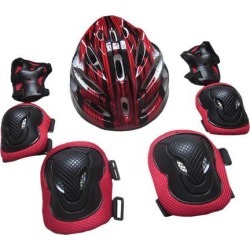 7x Adults Sports Protection Set Knee Pads Elbow Pads Hand Pads Helmet Red