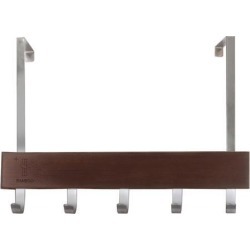 over the Door Hook Rack Bamboo 15.7 Inch Length 5 Coat Hooks Robe Holder Hanger Organizer with Screws Chocolate Color