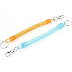 Unique Bargains Lobster Clasp Spring Spiral Key Chain Coil Strap Rope Blue Orange 2pcs