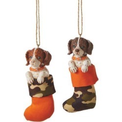4.5' Brown Haired English Springer Spaniel Puppy Dog in Stocking Christmas Ornament