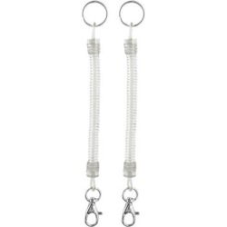 Lobster Clasp Retractable Spring Coil Strap Spiral Key Chain Keyring Clear 2pcs
