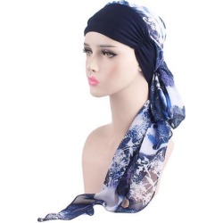 Women Cancer Hat Chemo Inner Cap Hair Loss Head Scarf Turban Wrap Navy