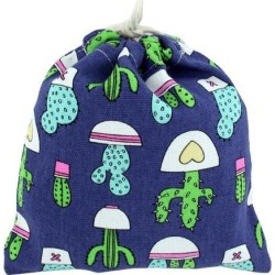 Travel Canvas Drawstring String Storage Pouch Holder Bag Dark Blue 15.5cm x 14cm