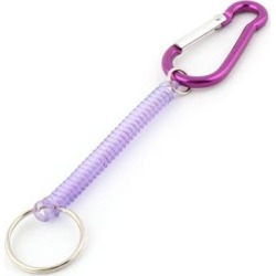 Carabiner Hook Stretchy Spring Coil Strap Keychain Key Holder Purple Silver Tone