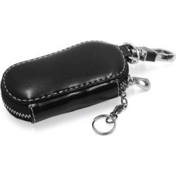 Universal Oval Shape Faux Leather Zipper Closure Car Key Holder Coin Pouch Black