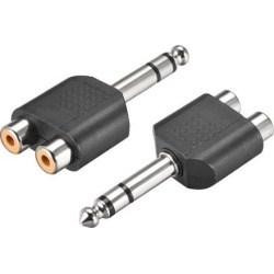 6.35mm Male to 2 RCA Female Connector Splitter Adapter Coupler Black for Stereo Audio Video AV TV Cable Convert Dual Track 2pcs