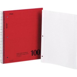 Mead 06546 Spiral Bound 1 Subject Notebook, College Rule, White, 100 Sheets/Pad