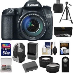 Canon EOS 70D Digital SLR Camera & EF-S 18-135mm IS STM Lens with 64GB Card + Battery & Charger + Backpack + 3 Filters + Tripod + Tele/Wide Lens Kit