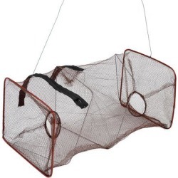 Unique Bargains 43.3' Nylon Metal Flexible Frame Fishing Landing Net Fish Basket Drawstring Crawfish Shrimp Brown