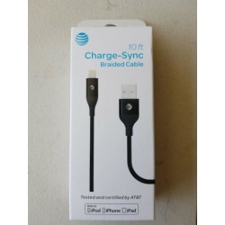 AT & T Lightning USB Sync Cable for iPhone 5/5s/6/6s/7/7s/8/iPad - 10ft Black