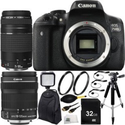 Canon EOS 750D/T6i DSLR Camera with EF-S 18-135mm f/3.5-5.6 IS STM Lens & EF 75-300mm f/4-5.6 III Lens 32GB Bundle 12PC Accessory Kit. Includes.