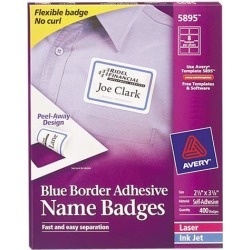 Avery 5895 Flexible Self-Adhesive Laser/Inkjet Name Badge Labels, 2-1/3 x 3-3/8, BE, 400/Bx
