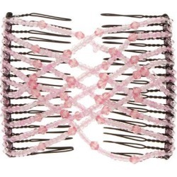 Women's Double Hair Comb Clips Magic Beads Stretchy Hair Styling Tools Pink