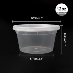 24pcs 12oz Plastic Food Storage Meal Prep Soup Containers Box with Lids Leak Resistant Stackable Reusable Microwave Freezer Safe