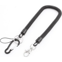 Carabiner Hook Spring Stretchy Coil Keyring Key Chain w Lobster Clasp Black