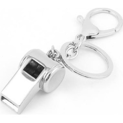 Metal Whistle Pendant Lobster Clasp Keychain Keyring Key Holder Silver Tone