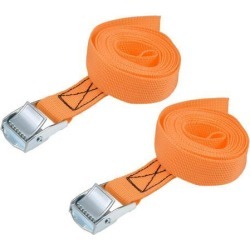 2M x 25mm Lashing Strap Cargo Tie Down Straps w Cam Lock Buckle 250Kg Work Load, Orange, 2 Pcs