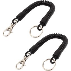 Unique Bargains 2 Pcs Lobster Hook Black Spring Stretchy Coil Keyring Keychain Strap 8' Length