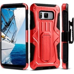 Shockproof Rugged Armor Hybrid Hard Full-Body Case Cover Stand Belt Clip Holster Black/ Red for Samsung Galaxy S8 Plus