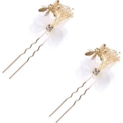 2pcs Elegant Bridal Wedding Flower Rhinestone Hair Pins Headpiece White