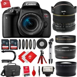 Canon T7i 24.2MP 1080P DSLR Camera w/ 4 Lens - 6.5 to 110mm - 64GB - 20PC Kit -