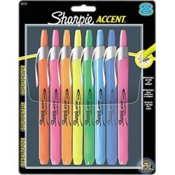 Sanford 28101 Sharpie Accent Retractable Highlighter Chisel Marker Point Style - Assorted Ink - Assorted Barrel - 8 / Set, 1 Set