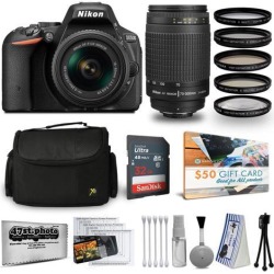 Nikon D5500 24MP DSLR Digital Camera AF-P 18-55mm + NIKKOR Lens 70-300mm + High Definition Professional 5 Piece Filter Kit + 32GB Memory SD Card.