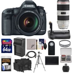 Canon EOS 5D Mark III Digital SLR Camera with EF 24-105mm L IS USM Lens & 70-200mm f/2.8 L IS II Lens + 64GB Card + Grip + Battery & Charger + Case.
