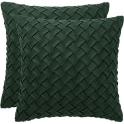 Throw Pillow Cover Stylish Basket Weave Pattern Soft Solid Decorative Pillow Case Home Decor Design Cushion Cover for Sofa Bedroom Car, Green.