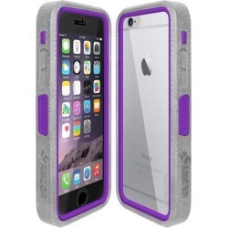 Amzer Grey on Purple Embedded Tempered Glass Rugged Case With Holster for Silver/Gold Apple iPhone 6 Plus / 6S Plus