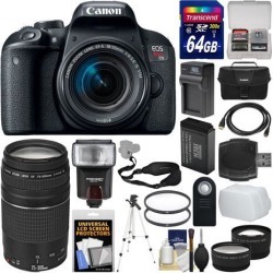Canon EOS Rebel T7i Digital SLR Camera & EF-S 18-55mm IS STM + 75-300mm Lens + 64GB Card + Case + Flash + Battery/Charger + Tripod Tele/Wide Lens Kit