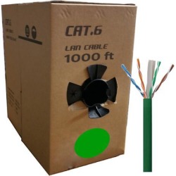 GlobalTone Bulk Ethernet Cable Network Cat6 UTP Solid RJ-45 CCA 1000ft Green in Pull Thru Box