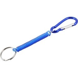 Unique Bargains Carabiner Hook Blue Spring Elastic Plastic Coil Keyring Keychain Strap Rope 5.1'