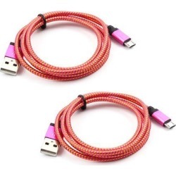Nylon Braided USB 2.0 A Male to Micro B Charger Data Cable Fuchsia 3.3Ft 2pcs
