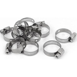 Cable Pipe Fitting Adjustable Worm Gear Hose Clamp Silver Tone 16-25mm 10pcs