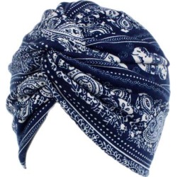 Women Cotton Turban Head Wrap Chemo Hair Loss Sleep Cap Navy Blue Elephant