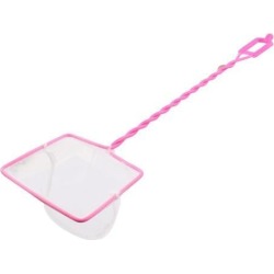 Unique Bargains 4.3' x 4' Nylon Plastic Metal Portable Handle Landing Net Fishing Fish Angler Mesh Pink White