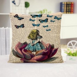 Vintage Home Decor LOTUS GIRL Linen Pillow Case Waist Throw Cushion Cover