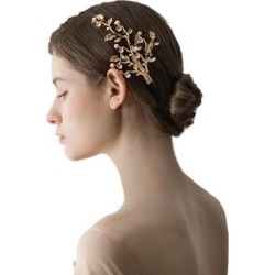 Pearls Rhinestone Side Hair Clip Wedding Bridal Party Hair Jewelry Gold