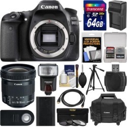 Canon EOS 80D Wi-Fi Digital SLR Camera Body with 10-18mm IS STM Lens + 64GB Card + Case + Flash + Battery/Charger + Tripod + Kit