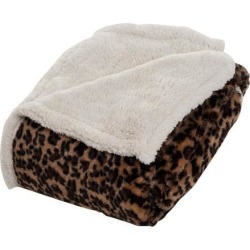 Lavish Home Throw Blanket, Fleece/Sherpa, Leopard