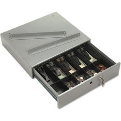 PM Company 04964 Steel Cash Drawer w/ Alarm Bell & 10 Compartments, Key Lock, Stone Gray