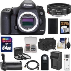 Canon EOS 5D Mark III Digital SLR Camera Body with 40mm f/2.8 STM Lens + 64GB Card + Grip + Battery & Charger + Case + Filters Kit