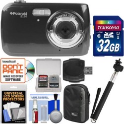Polaroid iS126 16.1MP Digital Camera (Black) with 32GB Card + Case + Selfie Stick + Kit
